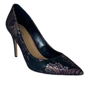 ALDO Stiletto 4” High Heels Black Purple Silver Metallic Floral Women’s Size 7M